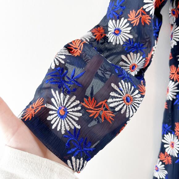 Ella Moss Every Embroidered Zoelie V Neck Chiffon Floral Mini Dress Blue XS - Picture 13 of 16